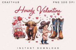 Howdy Valentine png, Highland cow png, Retro valentine png Product Image 1