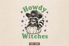 Howdy Witches SVG PNG, Western Halloween Raccoon Design Product Image 1