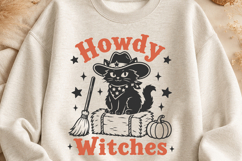 Howdy Witches SVG, Halloween Cat PNG, Western Witch Design Product Image 2