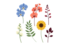 Various colorful flowers and leaves vector illustration with Product Image 1