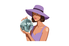 Woman in purple hat holding disco ball vector illustration i Product Image 1