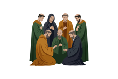 Group of praying men and woman in robes religious gathering Product Image 1