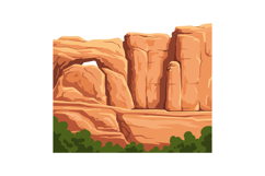 Red rock formations with green bushes natural landscape vect Product Image 1