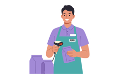 Male cashier scanning products with barcode reader in retail Product Image 1