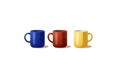Colorful ceramic coffee mugs in blue red and yellow vector i Product Image 1