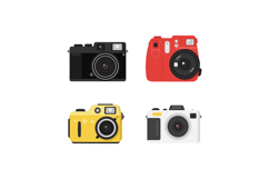 Retro and Modern Cameras in Black Red Yellow and White Digit Product Image 1
