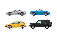 Four Different Colored Cars Side View Vector Illustration In Product Image 1