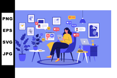 Woman Using Social Media on Laptop in Modern Home Office wit Product Image 1