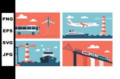 Transportation modes with lighthouse and sea travel vector i Product Image 1