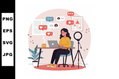 Woman Working on Laptop with Social Media Notifications at H Product Image 1