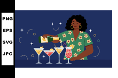 Woman pouring cocktails in colorful glasses at nighttime par Product Image 1