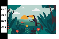 Toucan perched on branch in vibrant jungle with sunset and t Product Image 1