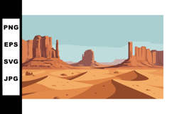 Desert Landscape with Red Rock Formations and Blue Sky Illus Product Image 1