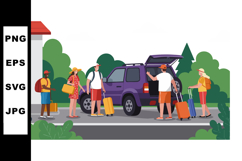 Group of travelers preparing SUV car for trip with luggage i Product Image 1