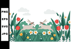 Spring garden with rabbits and flowers vector illustration i Product Image 1