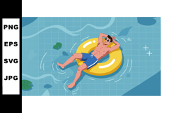 Man Relaxing on Yellow Inflatable Ring Floating in Blue Swim Product Image 1