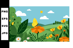 Butterfly on orange flower in colorful summer garden landsca Product Image 1