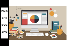 Desktop computer with art supplies and color palette for cre Product Image 1