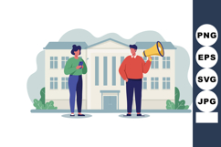 People protesting with megaphone in front of building vector Product Image 1