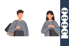Young man and woman shopping with bags casual style vector i Product Image 1