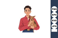 Young person holding small dog in red shirt casual outfit ve Product Image 1