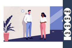 Businessman and businesswoman standing in office interior wi Product Image 1
