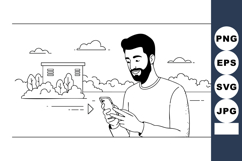 Man using smartphone in outdoor park setting with clouds and Product Image 1