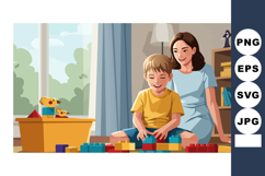 Child and mother playing with colorful building blocks in br Product Image 1
