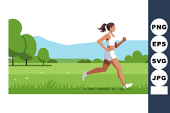 Woman Running Outdoors in Green Park with Blue Sky and Trees Product Image 1