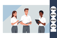 Diverse professionals using tablets in office setting with m Product Image 1