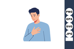 Man with chest pain holding hand to heart in blue shirt vect Product Image 1