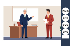 Businessmen discussing work in office with desk and plant ve Product Image 1