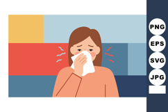 Woman Sneezing Cold Flu Symptom Health Care Illustration Vec Product Image 1