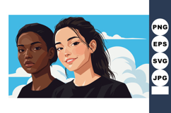 Diverse young women portrait illustration with blue sky and Product Image 1
