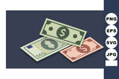 Paper money bills in green blue and red colors vector illust Product Image 1