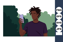 Young man taking selfie with smartphone in outdoor green par Product Image 1