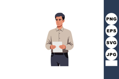 Man Holding Paper Document Standing Serious Expression Vecto Product Image 1