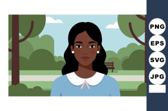 Portrait of young woman with black hair in park background v Product Image 1