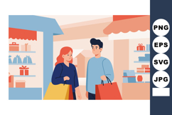 Shopping couple holding bags in mall with gift boxes and she Product Image 1