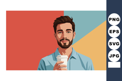 Young man holding coffee cup with colorful background in cas Product Image 1