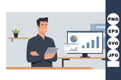 Young businessman working with tablet and financial charts o Product Image 1