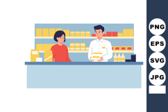 Pharmacist assisting customer at pharmacy counter with medic Product Image 1