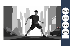 Urban young man standing confident in monochrome cityscape w Product Image 1