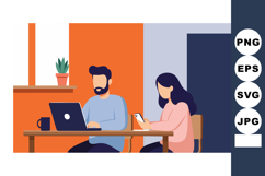 Young man and woman using laptop and smartphone at table in Product Image 1