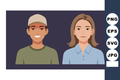 Smiling young man and woman portrait vector illustration wit Product Image 1