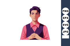 Young man with purple waistcoat and pink shirt portrait illu Product Image 1