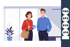 Young man and woman standing together in modern office inter Product Image 1