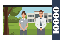 Businessman and businesswoman standing in front of office bu Product Image 1