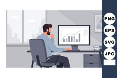 Man Analyzing Business Data on Computer Screen in Office Wor Product Image 1