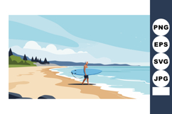 Surfer Walking on Sandy Beach with Blue Surfboard by Calm Oc Product Image 1